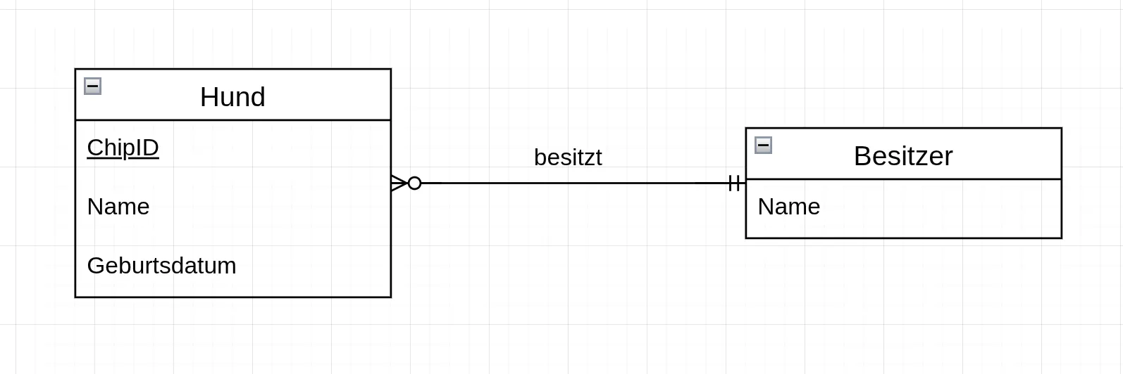 Eine Beziehung in der Krähenfuss-Notation mit Beziehungsnamen.